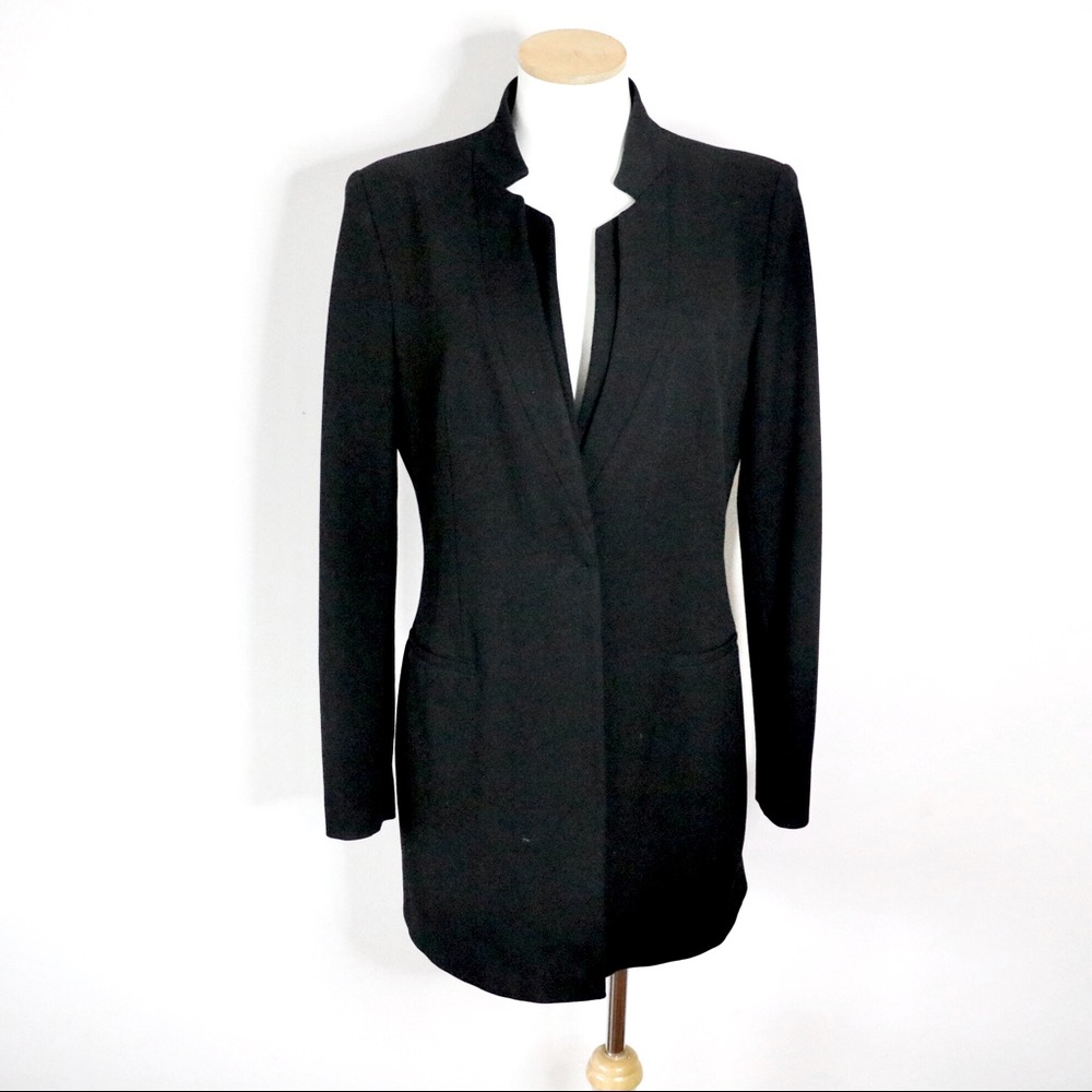 Zara Inverted Lapel Longline Size Large Black Blazer